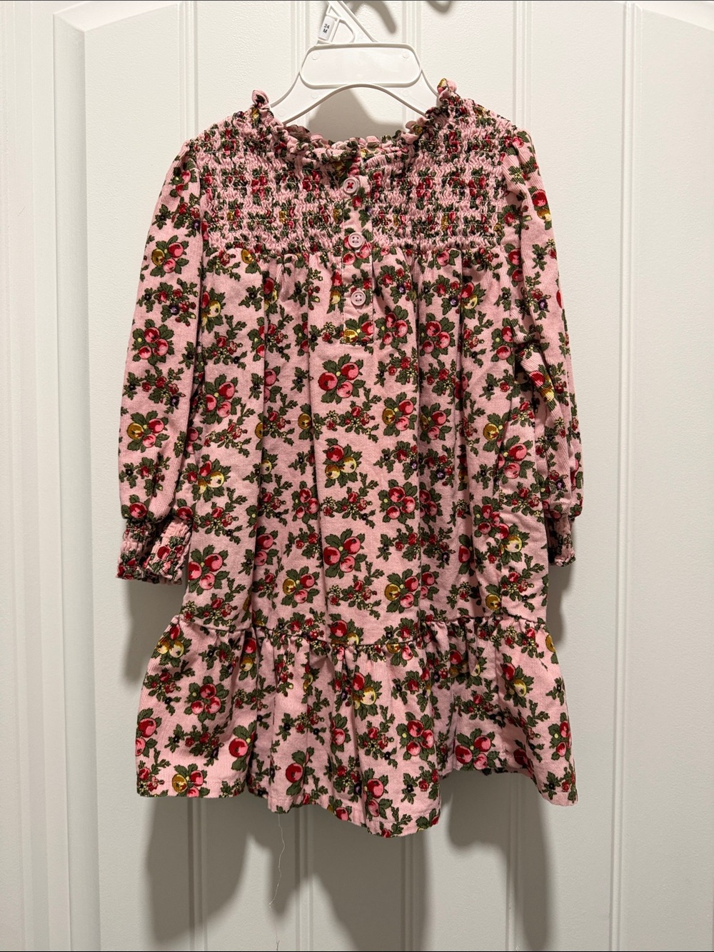 Mini Boden Pink Floral Smocked Long-Sleeve Dress